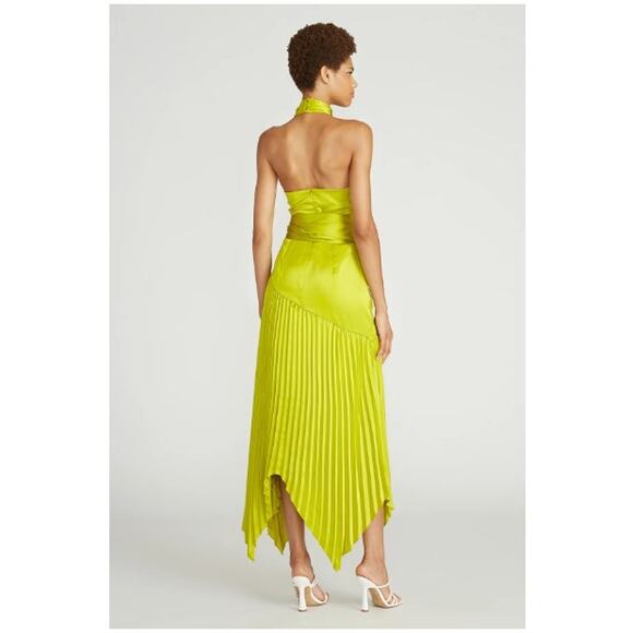 AMUR Dixon Citrine Pleated Criss Cross Halter Satin Dress NEW $598 - Picture 2 of 14